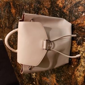 Urban Outfitters Cream Faux Soft Leather Small Adjustable Strap Backpack